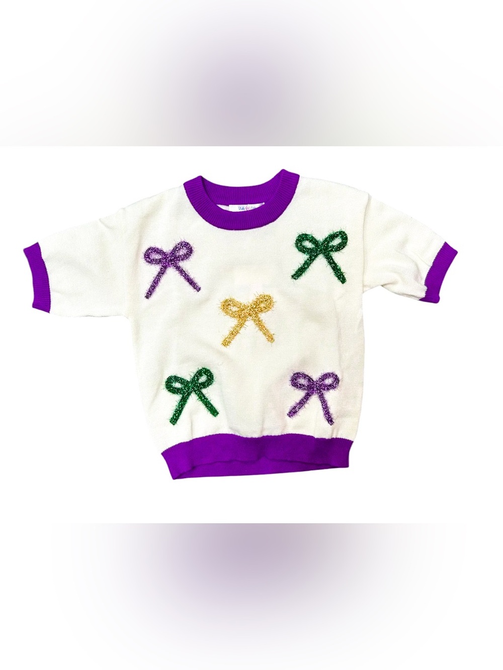 GIRLS MARDI GRAS BOW SWEATER - LULU BEBE